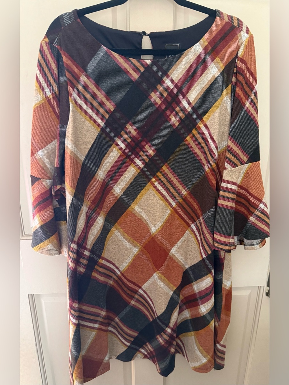 Jessica Howard Rust Multi-Color Plaid Crewneck Tunic